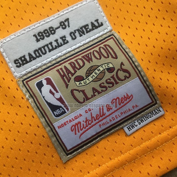 Camiseta Los Angeles Lakers Shaquille O'Neal NO 34 Mitchell & Ness 1996-97 Amarillo